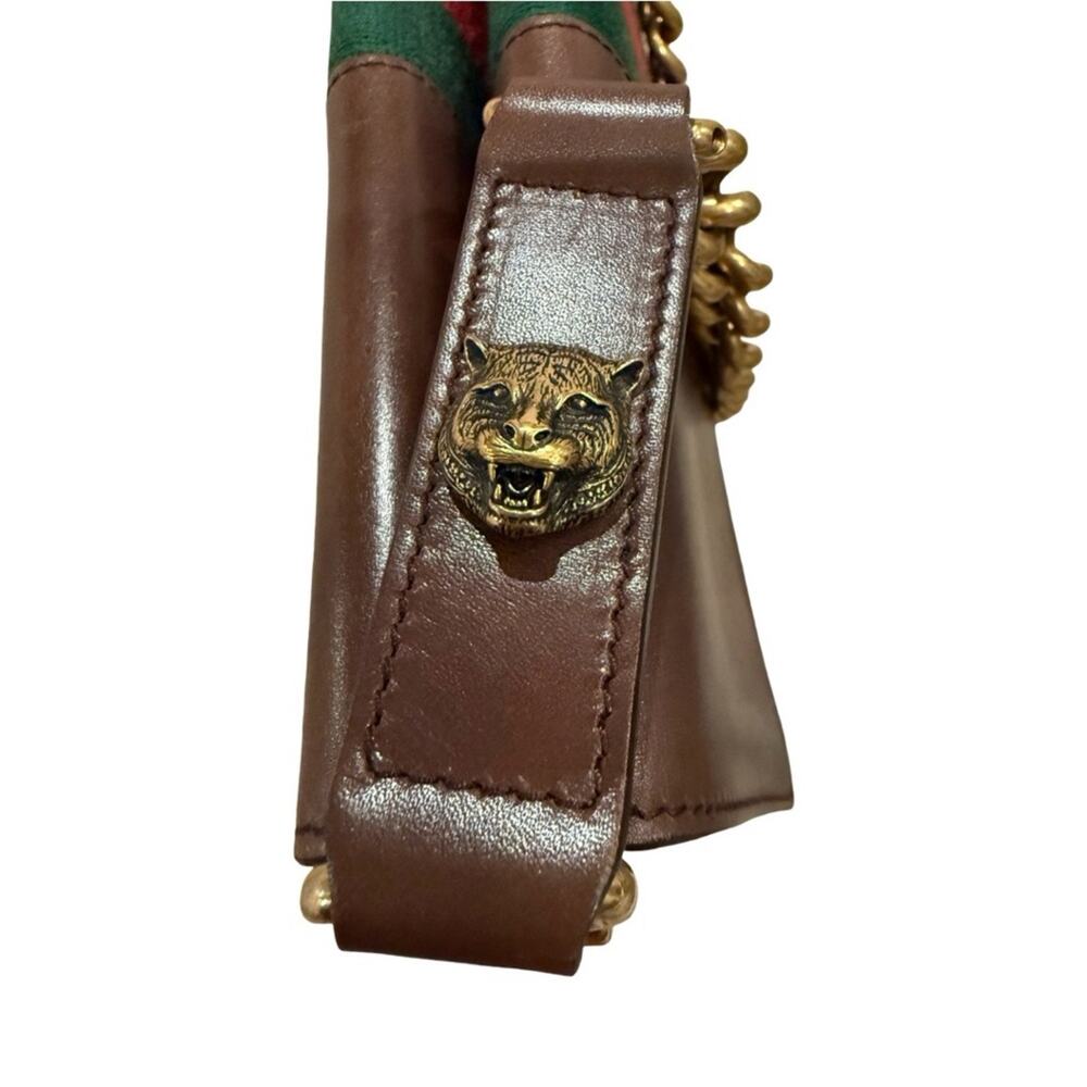 Gucci GG Marmont Web Shoulder Bag Brown Leather Gold Chain Crossbody Designer - Picture 6 of 17
